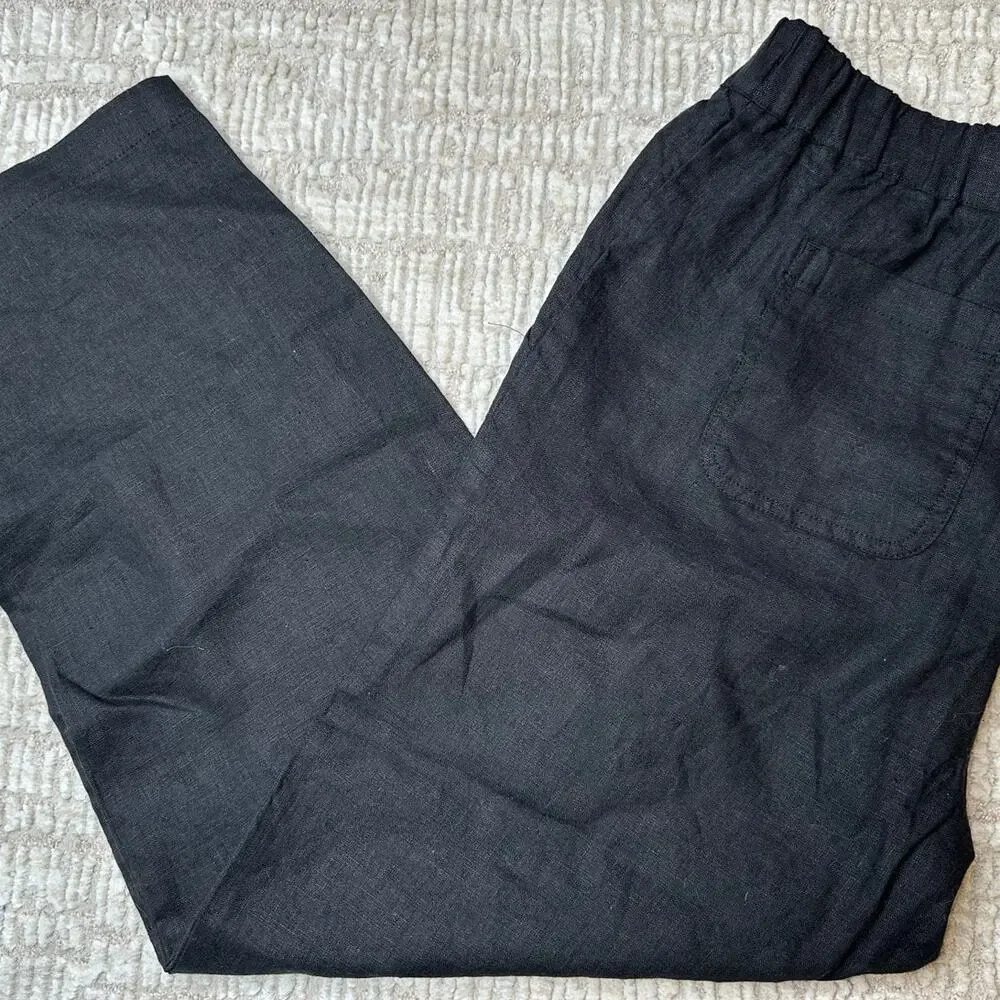 Quince Black Linen Straight Leg Pants